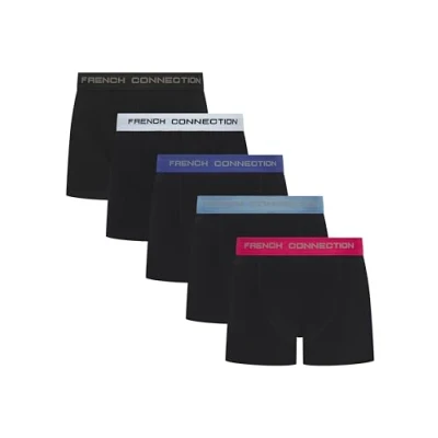 Image of French Connection &#039;FC3&#039; Mens Multipack Boxer Shorts Cotton Stretch, 5 Pack, Soft and Breathable Underwear (Large)