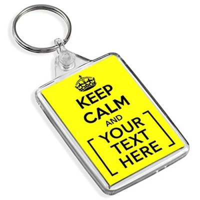 Image of Turquoise Keep Calm And Carry On Personalised Custom Text Keyring Key Fob Chain Clear (Light Yellow)
