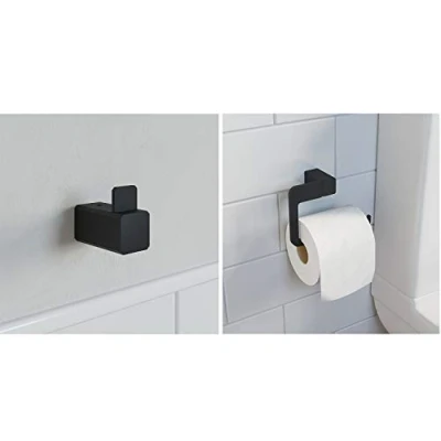 Image of Architeckt Jupiter Range Matte Black Bathroom Accessories (Robe Hook &amp; Toilet Roll Holder)