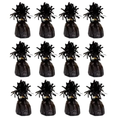 Image of Foil Helium Balloon Weights Pack of 12 Durable &amp; Colourful Black for Birthdays Parties, Events Celebrations Perfect Weight Holders
