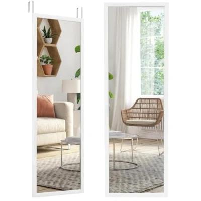 Image of Trendi 2 in 1 48&quot; Over the Door Mirror Wall Mounted Full Length with Hooks &amp; Screws HD Glass Hanging for Bathroom, Bedroom, or Wardrobe Dress (White)