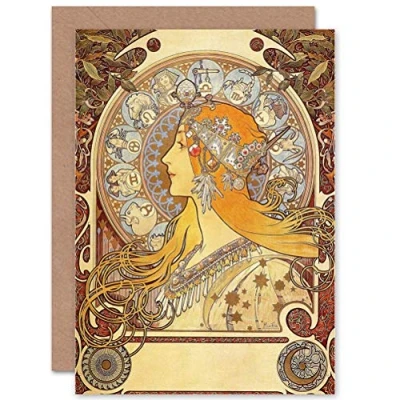 Image of Wee Blue Coo ALPHONSE MUCHA ZODIAC 1896 OLD MASTER PAINTING REPRO BLANK GREETINGS CARD