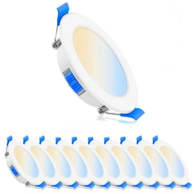 Image of Cinsenten LED Ceiling Downlights Dimmable 230V 68mm, Recessed Spotlights 7W Warm White Neutral Cool Adjustable, Bathroom IP44 Waterproof Ultra Slim, 10 Pack