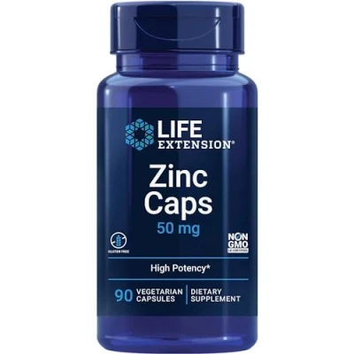 Image of Life Extension, Zinc Caps, with L Monomethionine and Citrate, 90 Vegan Capsules, Gluten Free, Vegetarian, Soy Non GMO