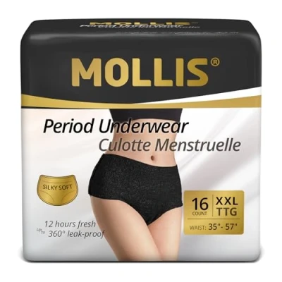 Image of MOLLIS Disposable Period Pants for Women, Postpartum Underwear, Maternity Knickers Heavy Flow Leak Proof, Black, XXLarge, 16 Count