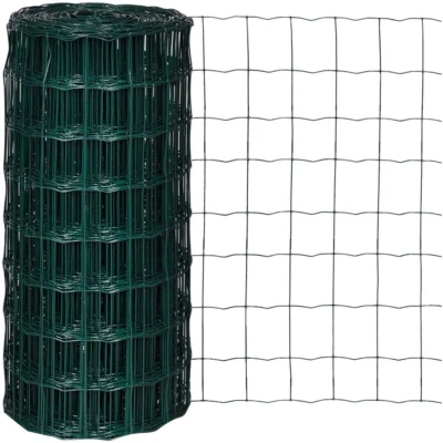 Image of vidaXL Euro Fence 25x0.8m PVC Coated Steel Mesh Panel for Garden, Farm, Industrial Barrier Green UV Protected Farm Screen.