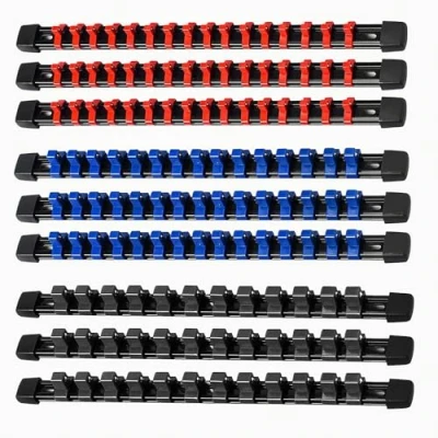 Image of ACEBON Tools Socket Organizers, 9 Piece Holder Kit, 1/4 inch, 3/8 inch &amp; 1/2 Drive, Portable Clip Rail Holder, Holds 129 Sockets
