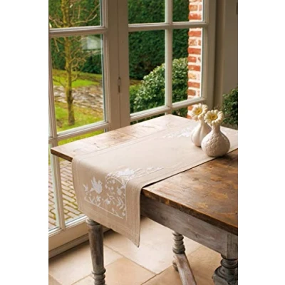 Image of Vervaco Embroidery: Runner: White Silhouette, 100% Cotton, Multi Colour, 40 x 100 cm 16&quot; 14&quot;