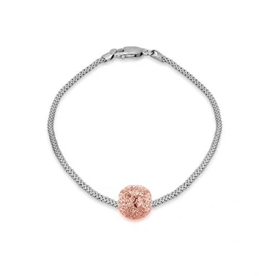 Image of Tuscany Silver Women&#039;s Sterling Rhodium Plated 2 Tone 8mm Rose Ball and Popcorn Chain Bracelet 19cm/7.5&#039;