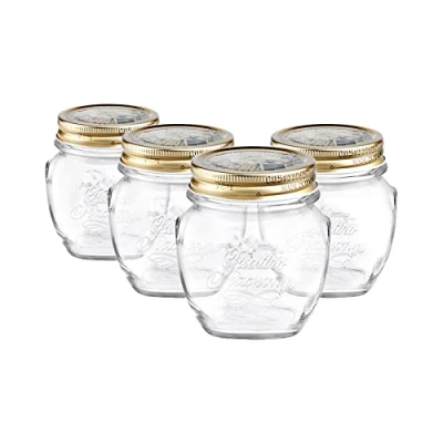 Image of Bormioli Rocco 4x Clear 300ml Quattro Stagioni Glass Preserving Jars Airtight Screw Lids Storage Canning Mason Jam Preserve Container Set