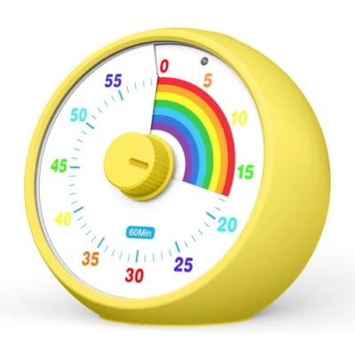 Image of Visual Timer for Kids, 60 Minute Countdown Classroom Office Kitchen, Desk Kids Time Management Tools with Silent Operation, Pomodoro Rainbow Pattern (Yellow)