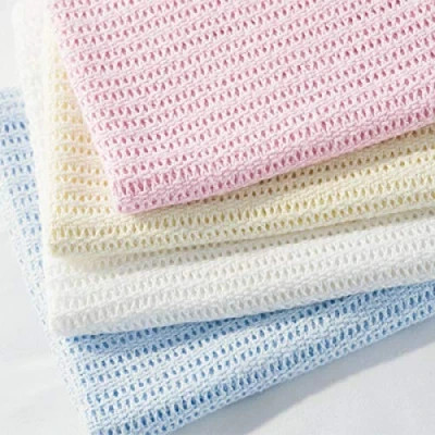 Image of Pair of 100% Pure Cotton Cellular Baby Blanket for Pram Cot Bed Moses Basket Crib (Cream)