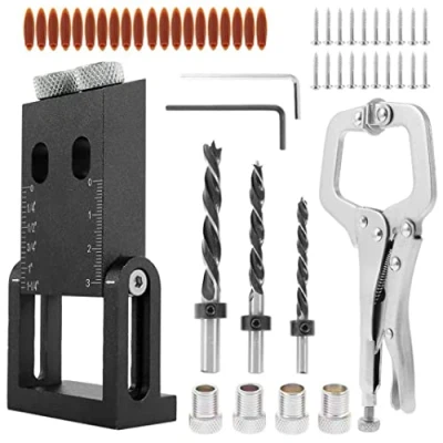 Image of Pocket Hole Jig Kit Drilling Guide 6mm 8mm 10mm Bits with Clamp Dowel Locator 56PCS,Dowel
