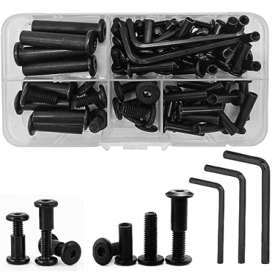 Image of 80 Pcs(40 Sets) M4/M6(16/20/25/35mm) Connecting Screws Bolts Furniture Fastener Binding for Frames Cupboard Cabinet Wood Boards(Black)
