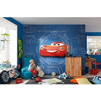 Image of Komar 8 488 Cars 3 Blueprint Mural Wallpaper, Multi Colour, 368 x 254 cm