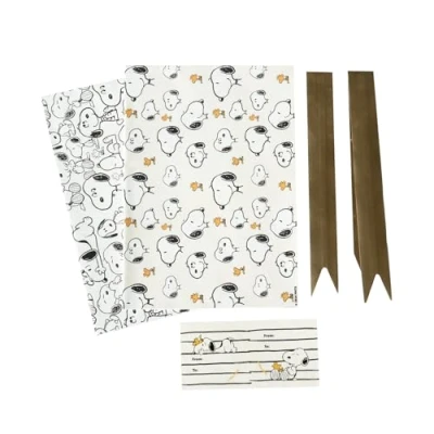 Image of Grupo Erik Gift Wrap Set Snoopy 2 Wrapping Paper Sheets, Ribbon, Stickers Birthday Paper, Gifts, Peanuts