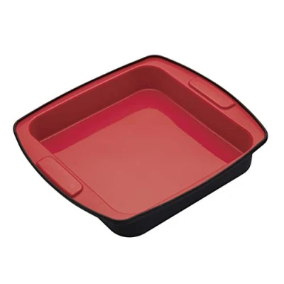 Image of MasterClass MCSB73 Smart Silicone Cake Mould/Roasting Tin, Square, LFGB Grade Silicone, 23 cm (9 Inch) , Red/Black,23cm
