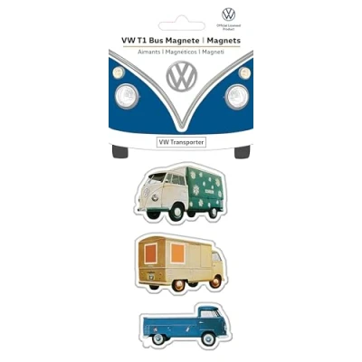 Image of Brisa VW Collection Volkswagen Refrigerator Office Pinboard Magnets with T1 Bus Motifs (3 Piece Set/Utility Vehicles/Multicolor)