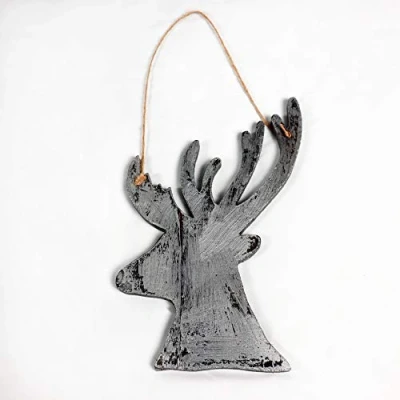 Image of SHATCHI 26cm Christmas Wooden Hanging Silver Side Face Deer Wall Decoration Xmas Home Office Holiday Decorative Centrepiece, 17 x 26h cm