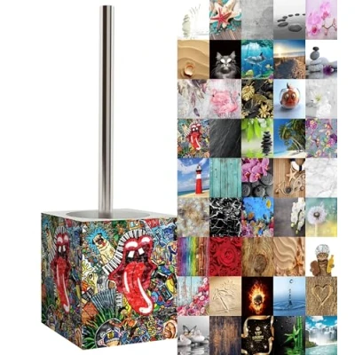 Image of Sanilo Toilet Brush and Holder, Wide choice of beautiful Stainless Steel Handle, With Exchangeable Head, Easy to clean (Graffiti)