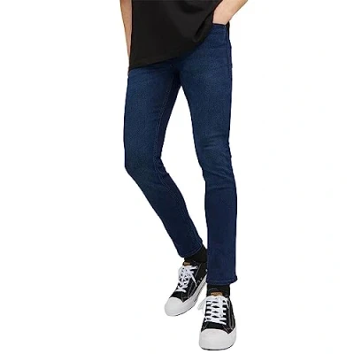 Image of JACK &amp; JONES Men&#039;s Slim Fit Blue Jeans Low Rise Button Fastening Denim Pants for Men, Denim, 38W / 32L