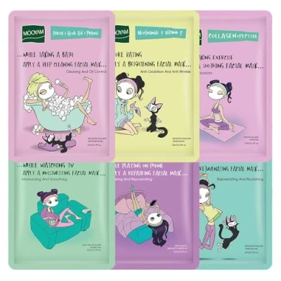 Image of 6Pcs Sheet Masks，Hydrating Face Mask Set for Teenage Girls，Face Skincare，Moisturising and Firming Nourishing Masks Soothing
