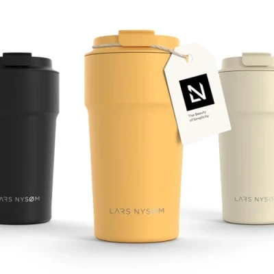 Image of LARS NYSØM Thermo Coffee Mug to Go 17oz Travel 0.5 Liter with Insulation Leak Proof Stainless Steel Thermal Tumbler for and Tea on The (Mustard Yellow, 500ml)
