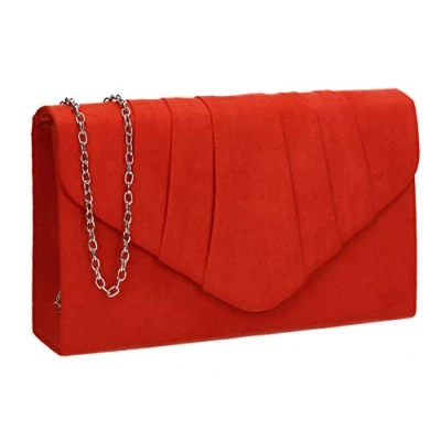 Image of Swanky Swans Women&#039;s Iggy Suede Velvet Envelope Party Prom Clutch Bag Orange (Scarlet) ,5x13x22 cm (W x H L)