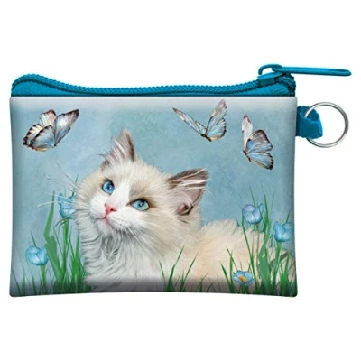 Image of 3D LiveLife Coin Purse Ragdoll &amp; Butterflies from Deluxebase. Lenticular Cat Purse. Cash, and Card Holder with Secure Zip Featuring Artwork Licensed Renowned Carol Cavalaris