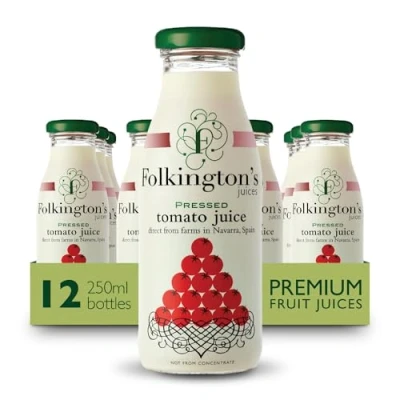 Image of Folkington&#039;s Fruit Juice, Tomato 12 Glass Bottles, Pure Multipack x 250 ml