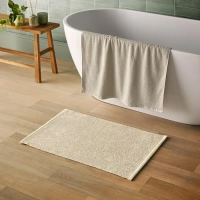 Image of Silentnight Textured Knot Bathmat Natural Super Soft &amp; Quick Drying 100% Cotton BCI Handcrafted Fully Knotted Loop 80 x 50cm Machine Washable,