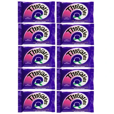 Image of Throaties Blackcurrant Flavour with Honey &amp; Menthol for Soft Soothing 10 Pastilles X