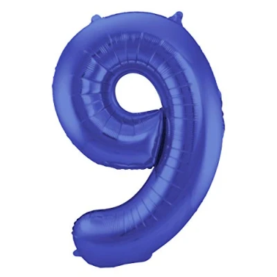Image of Folat 65929 Zahl Number 9 Metallic Mat Foil Balloon, Blue