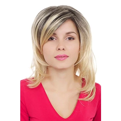 Image of VERY CHIC &amp; SEXY Lady Quality Wig BLOND on DARK BROWN almost BLACK strands streaks long slightly wavy curved ends GFW1016 24BR6 Peluca Parrucca