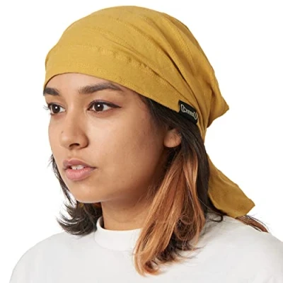 Image of CHARM Cotton Turban Bandana Cap Mens Chemo Head Cover Womens Pirate Hair Wrap Mustard Yellow