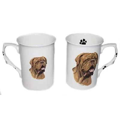 Image of (BB) HAND DECORATED SET OF 2 BONE CHINA BEAKERS/ MUGS DOGUE DE BORDEAUX dog PRESENTATION GIFT BOXED lovely gift, KIRSTY JAYNE CHINA,
