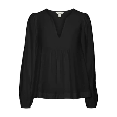Image of VERO MODA Women&#039;s Vmgalilea VMA Noos L/S V Neck Top Long Sleeved Blouse, Black, M