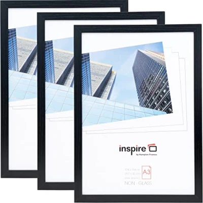 Image of Hampton Frames OXFORD A3 (30x42cm) Black Picture Poster Photo Frame Acrylic (Non Glass) OXFA3NG 3PK