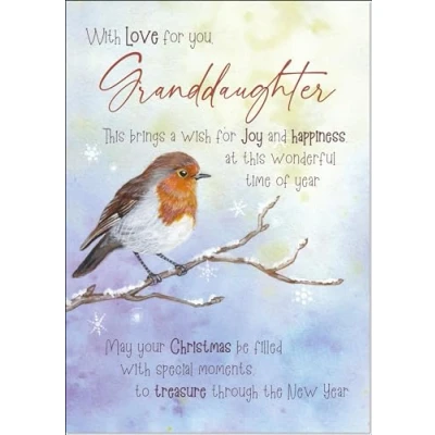 Image of doodlecards Granddaughter Christmas Card Watercolour Robin In The Frost Medium Size for with Plain Envelope