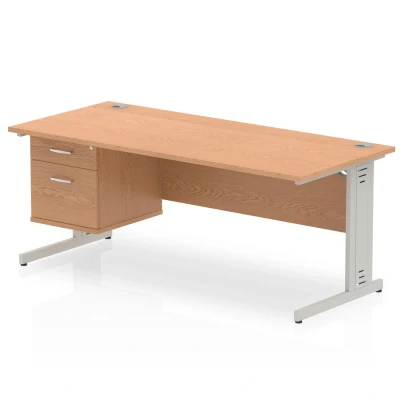 Image of Impulse 1800x800 Desk Oak Silver Cable Managed Leg + Fixed Pedestal
