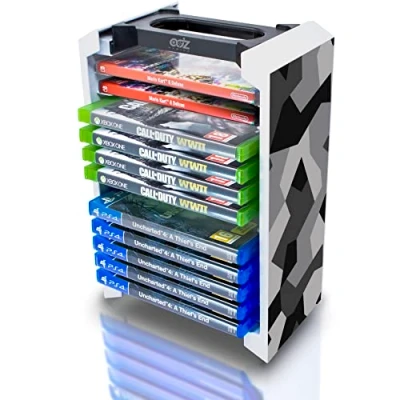 Image of ADZ Game Storage Tower Camo Universal Games Stores 12 or Blu Ray Disks Rack for PS4, PS5, Xbox One, Series X/S, Switch and Cases