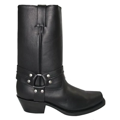 Image of Grinders Harness Hi Black Unisex Western Bikers High Leather Boots Free Wallet (L.UK 6/M.UK 6/EU 40)