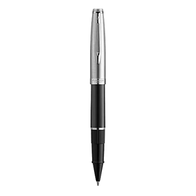 Image of Waterman Emblème Rollerball Pen, Black with Chrome Trim, Fine Point Refill, Gift Box