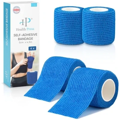 Image of Self Adhesive Bandage 4X Rolls of Elastic Plaster Blue (5.0cm x 4.5m) Health Press® Fixation Band Waterproof for Humans &amp; Animals