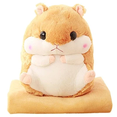 Image of YunNasi Cuddly Plush Stuffed Hamster Pillow with Comfortable Blanket of 100cm x 170cm, Light Brown