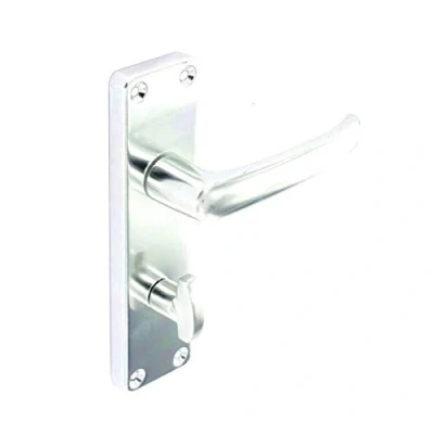 Image of Aluminium Door Handles for Latch, Key Lock and Bathroom Doors on Backplate (Bathroom Handle)
