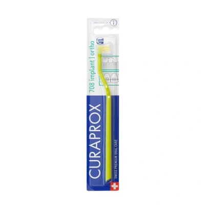 Image of Curaprox CS 708 Implant Ortho Toothbrush, Green/Yellow, Single Pack