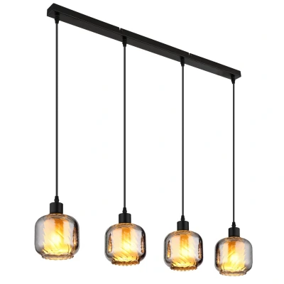 Image of Globo Xia hanging light, length 89 cm, smoke grey, 4 bulb, glass