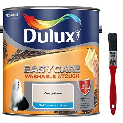 Image of New 2017 Dulux Easycare Washable &amp; Tough Matt Gentle Fawn 2.5L with Unique Stain Repellent Technology. Includes PSP Touch up Brush.