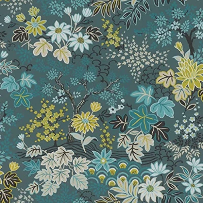 Image of Rasch Wallpaper 553352 Colourful Non Woven from The Salisbury Collection with Different Coloured Leaves on Dark Blue Background Light Structure 10.05 m x 53 cm (L W)